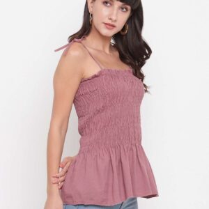 Women's Rayon Solid Casual Summer Style Tie Shoulder Straps Free Size Tank Top (Onion)
