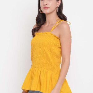 Women's Rayon Solid Casual Summer Style Tie Shoulder Straps Free Size Tank Top (Musterd)