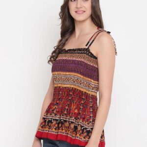 Women's Rayon Printed Casual Summer Style Tie Shoulder Straps Free Size Tank Top ( Multi8)