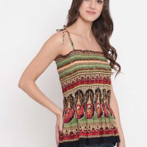 Women's Rayon Printed Casual Summer Style Tie Shoulder Straps Free Size Tank Top ( Multi4)