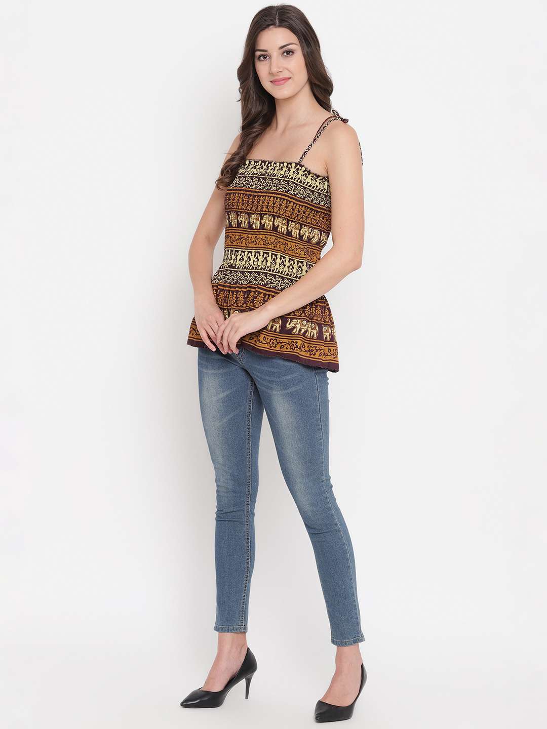 Women's Rayon Printed Casual Summer Style Tie Shoulder Straps Free Size Tank Top ( Multi5) - Image 3